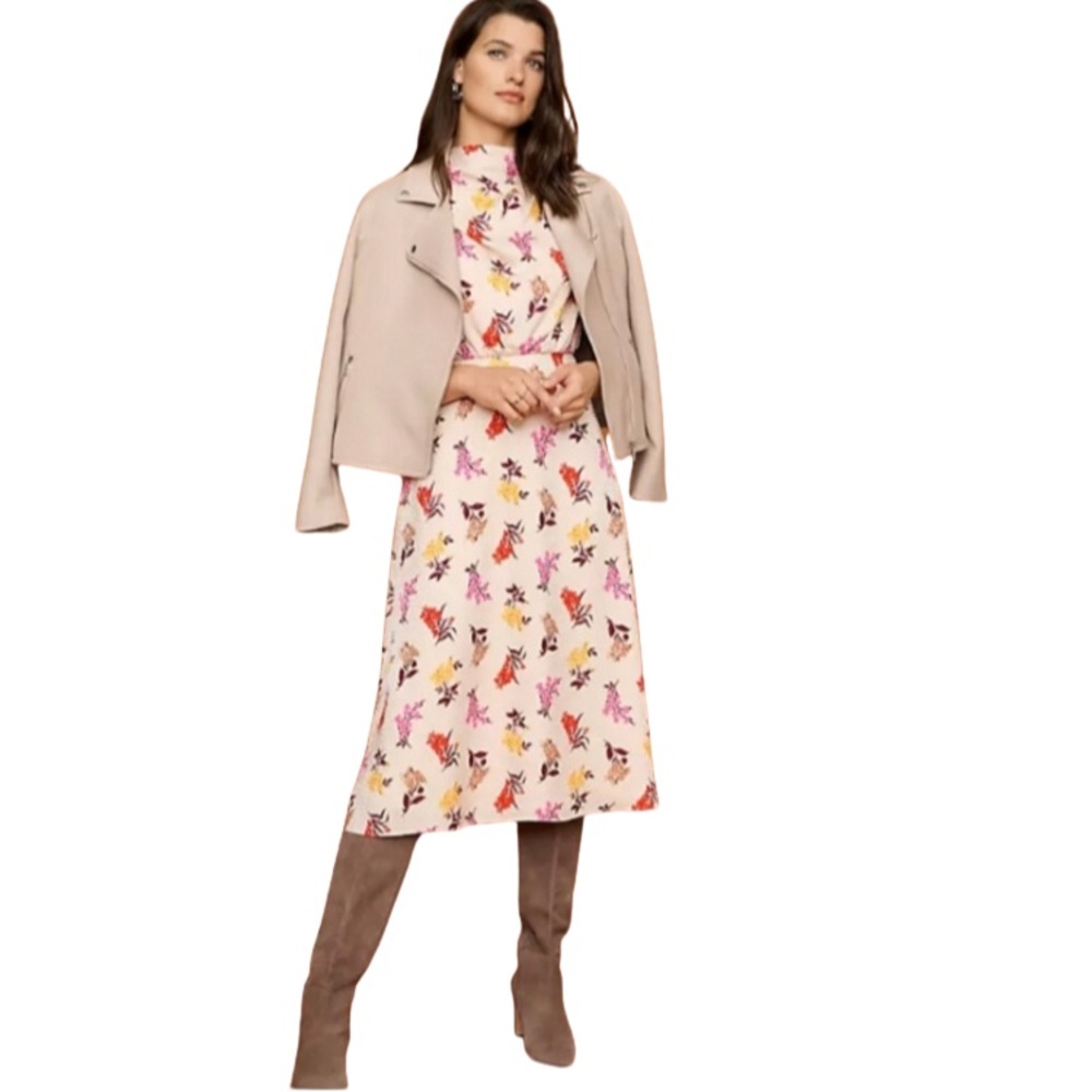 EUC Ann Taylor Cream Floral & Textured Tonal Polka Dot Midi Dress | Women’s 6P 🍂
